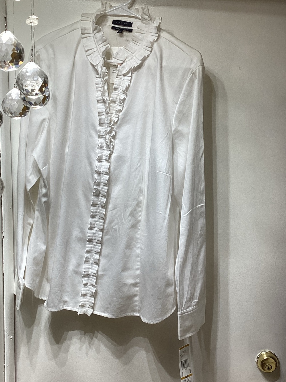 Akris Punto White Ruffled Front Silk-Blend Blouse